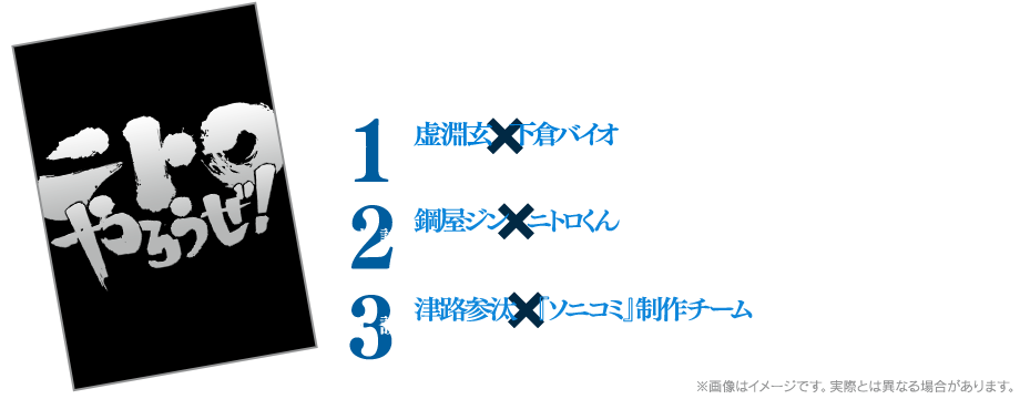 ニトロプラスの”いままで”と”これから”を綴った対談3本を収録！ [1]虚淵玄×下倉バイオ「『Phantom』＆『ととの。』発売記念対談」 [2]鋼屋ジン×ニトロくん「『ブランディング』と『広報』と。」[3]津路参汰×『ソニコミ』制作チーム「『これまで』と『これから』。」※画像はイメージです。実際とは異なる場合があります。